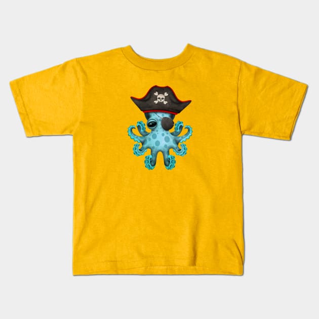 Cute Blue Baby Octopus Pirate Kids T-Shirt by jeffbartels